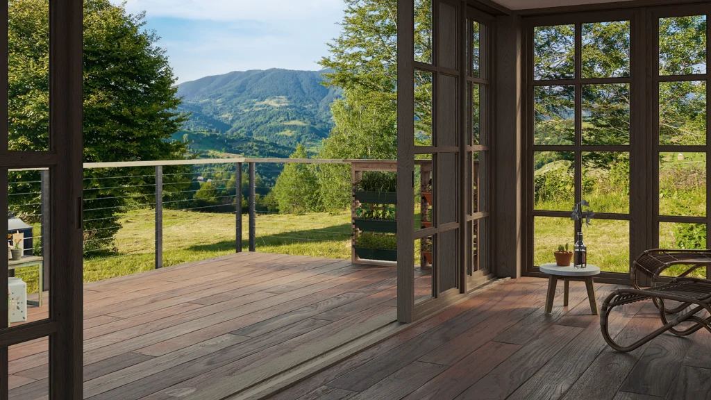 benchmark oak decking going from inside the home to out
