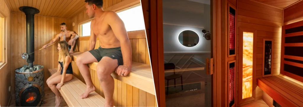 Traditional custom Thermory Finnish sauna vs a Thermory custom material Infrared sauna