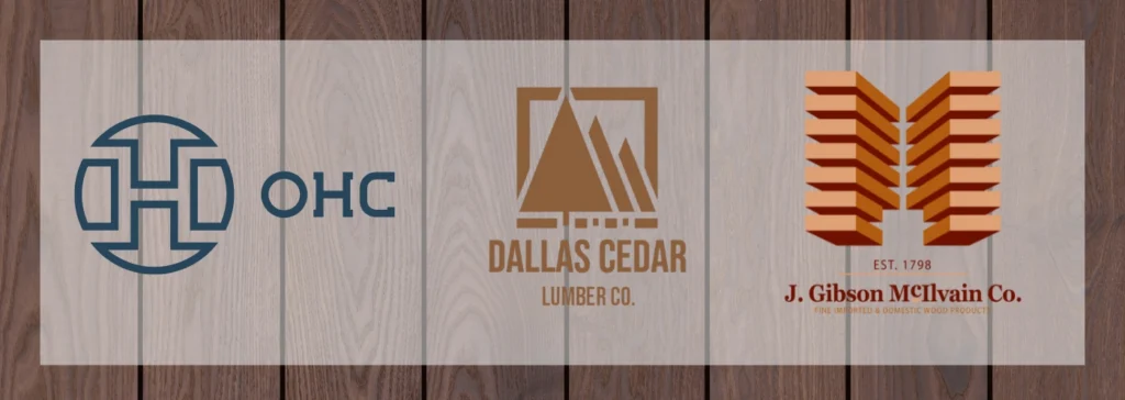 image of thermory wood with new distributor logos next to each other, OHC, Dallas Cedar, J. Gibson Mcilvain