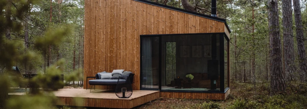 thermory decking and cladding on a cabin