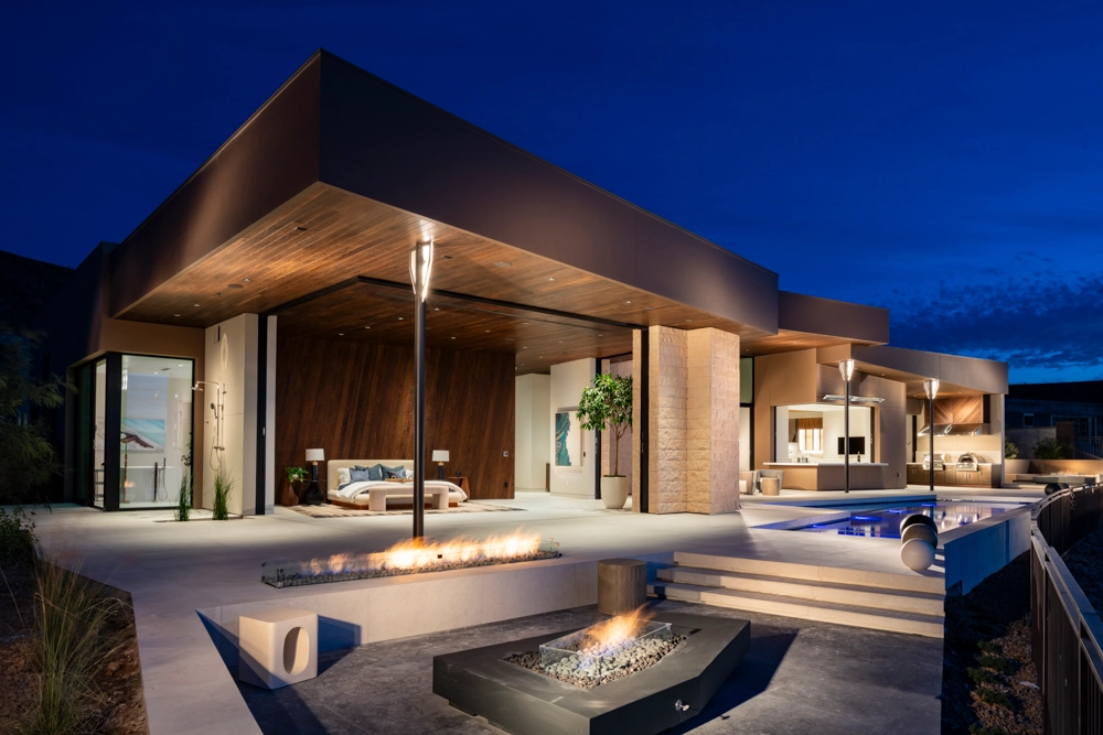 Benchmark Oak Cladding on the wall and ceiling of The New American Home