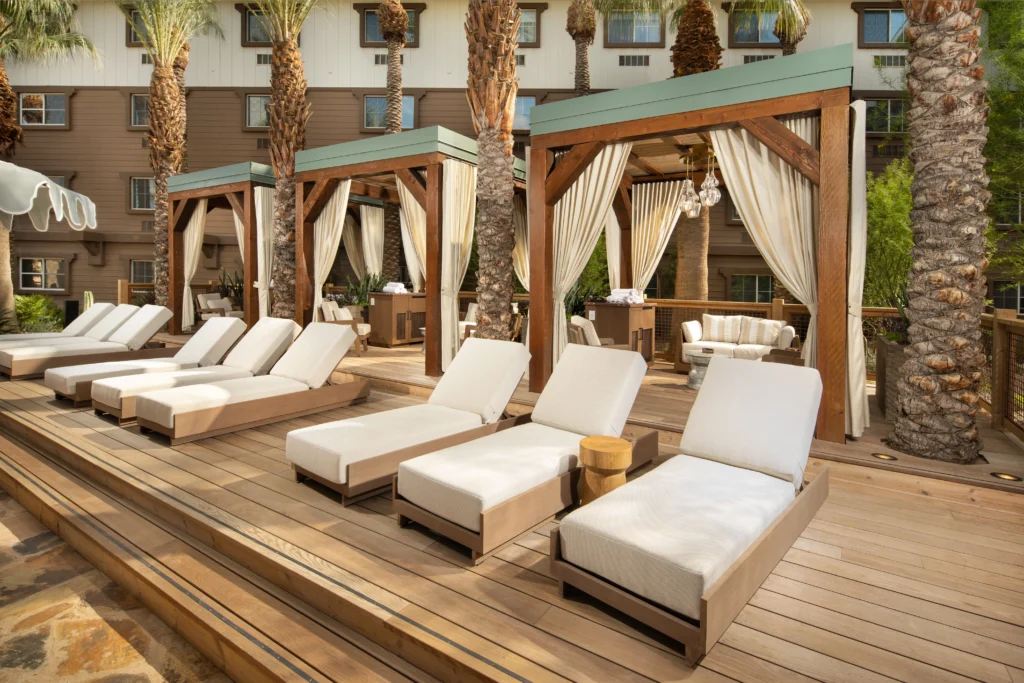 lounge area of silverton casino made with thermory benchmark ash decking