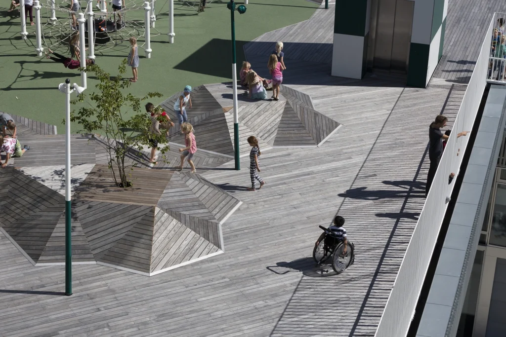 south harbor school aged benchmark ash decking with children playing and walking on deck
