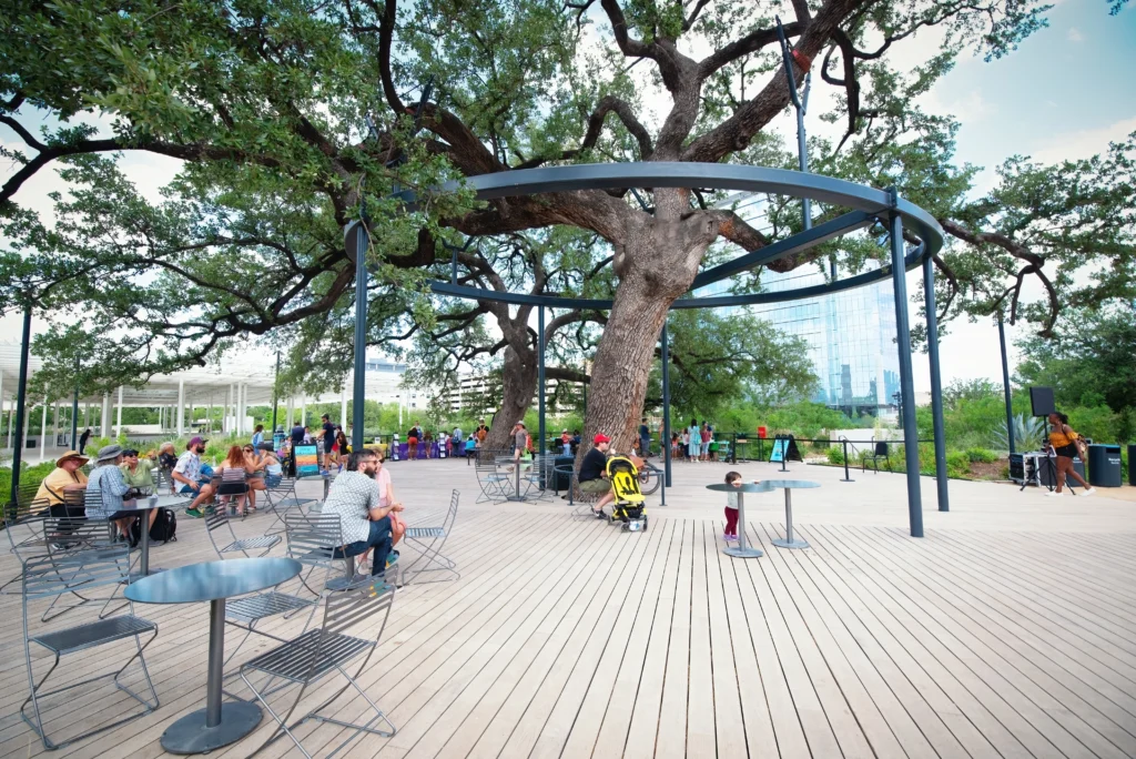 Meredith heritage tree deck in Texas with benchmark ash decking
