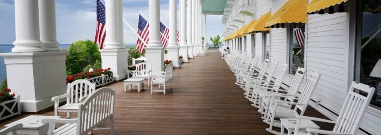 grand hotel thermory benchmark ash porch on Mackinac island