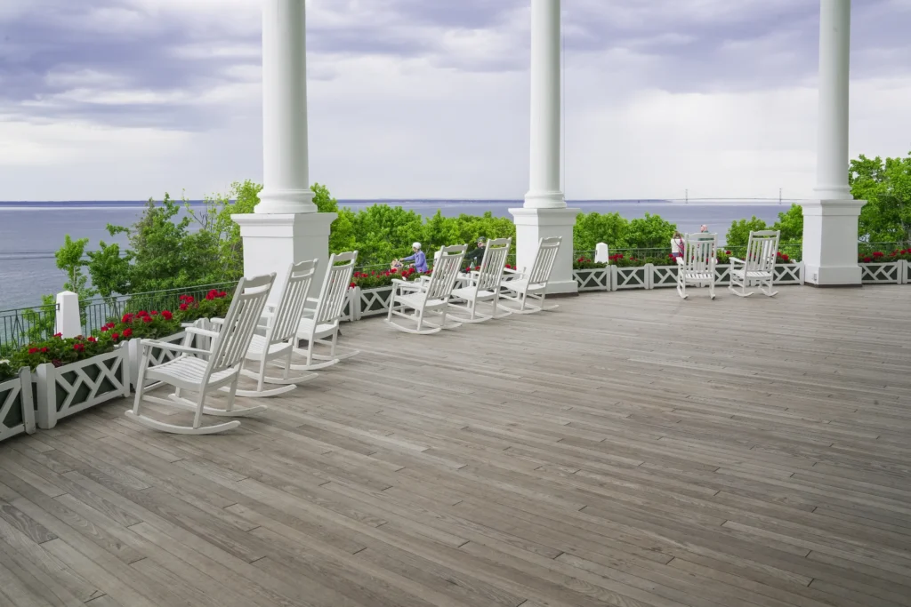 The Grand Hotel on Mackinac Island porch with aged thermory benchmark ash porch flooring